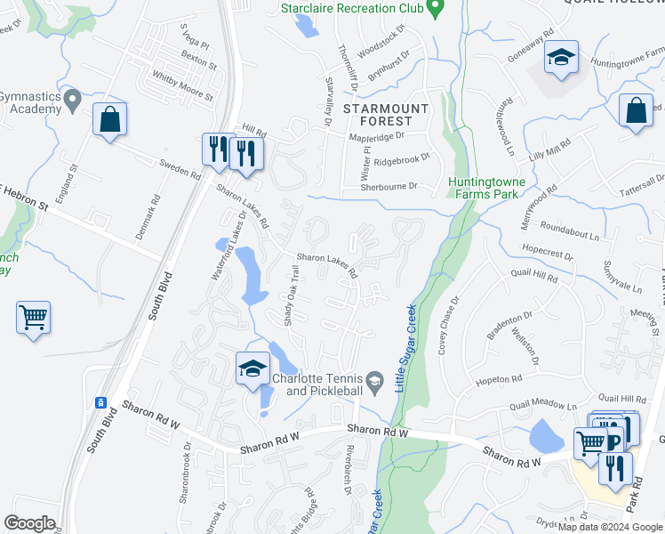 map of restaurants, bars, coffee shops, grocery stores, and more near 2008 El Verano Circle in Charlotte