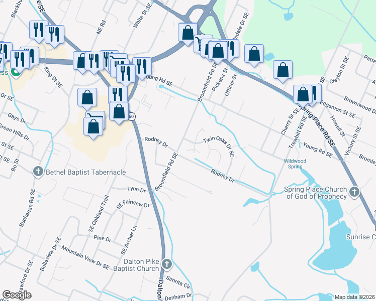 map of restaurants, bars, coffee shops, grocery stores, and more near 2241 Broomfield Road Southeast in Cleveland