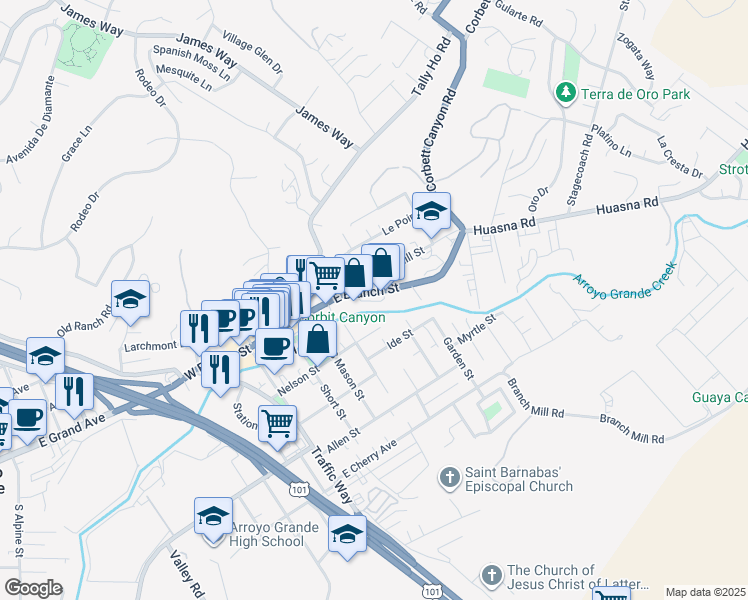 map of restaurants, bars, coffee shops, grocery stores, and more near 415 East Branch Street in Arroyo Grande