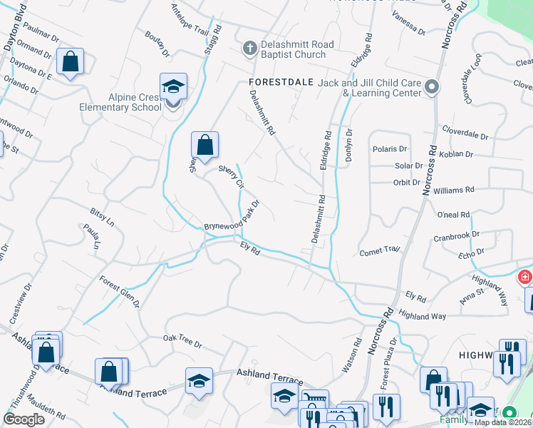 map of restaurants, bars, coffee shops, grocery stores, and more near 946 Sherry Circle in Chattanooga