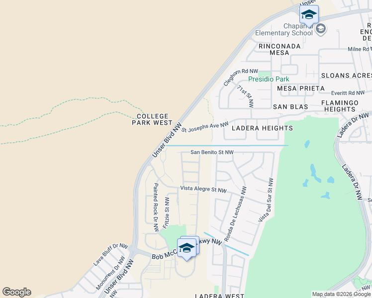 map of restaurants, bars, coffee shops, grocery stores, and more near 7727 San Benito Street Northwest in Albuquerque