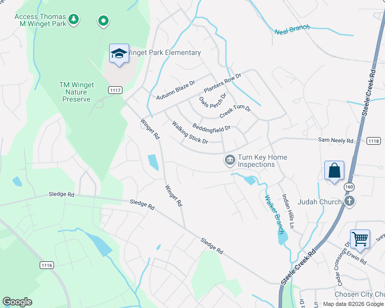 map of restaurants, bars, coffee shops, grocery stores, and more near 10030 Orchard Grass Court in Charlotte
