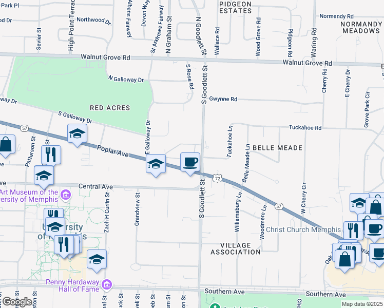 map of restaurants, bars, coffee shops, grocery stores, and more near 4073 Dumaine Way in Memphis