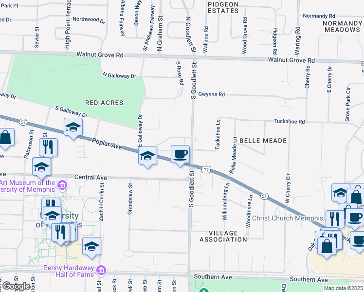 map of restaurants, bars, coffee shops, grocery stores, and more near 4073 Dumaine Way in Memphis