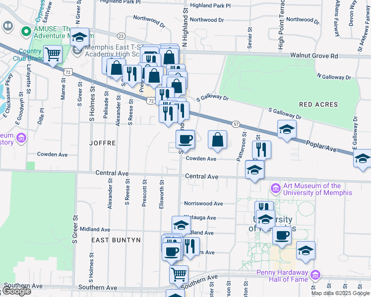 map of restaurants, bars, coffee shops, grocery stores, and more near 200 Windover Road in Memphis