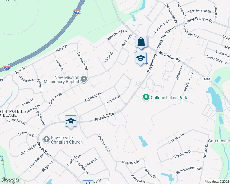 map of restaurants, bars, coffee shops, grocery stores, and more near 4714 Needham Drive in Fayetteville