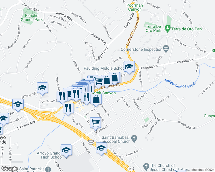 map of restaurants, bars, coffee shops, grocery stores, and more near 410 East Branch Street in Arroyo Grande