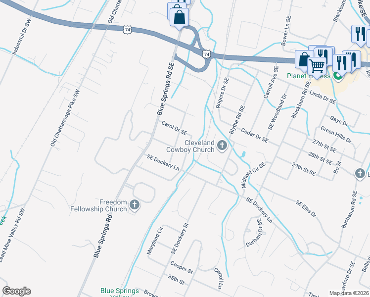 map of restaurants, bars, coffee shops, grocery stores, and more near 2910 Rebecca Drive in Cleveland