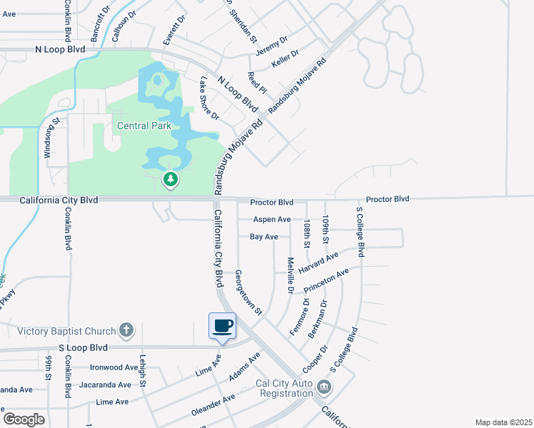 map of restaurants, bars, coffee shops, grocery stores, and more near 10700 Proctor Boulevard in California City