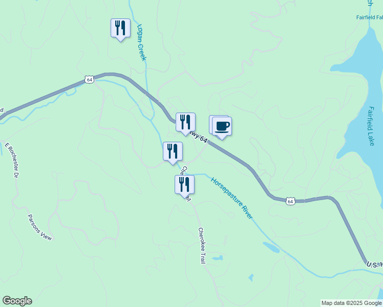 map of restaurants, bars, coffee shops, grocery stores, and more near 70 Sapphire Valley Road in Sapphire