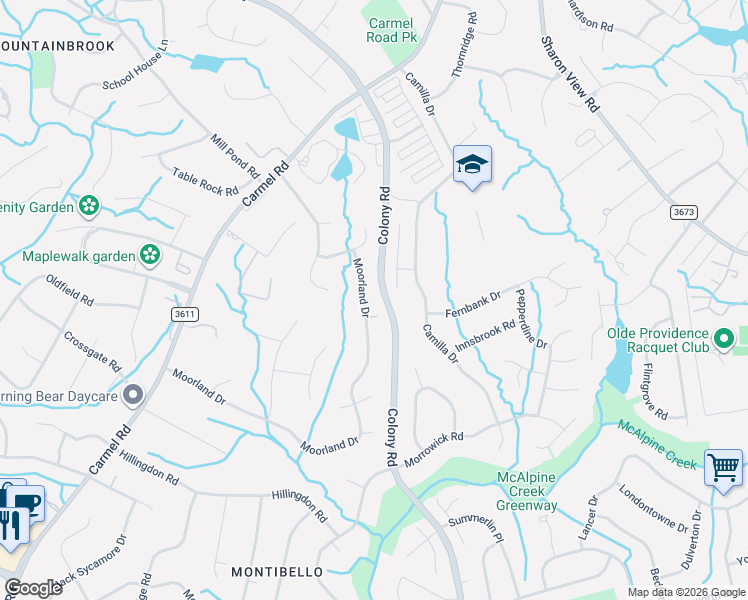 map of restaurants, bars, coffee shops, grocery stores, and more near 2635 Tanbridge Road in Charlotte