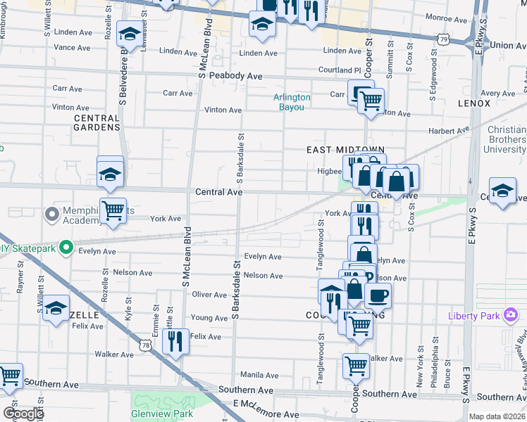 map of restaurants, bars, coffee shops, grocery stores, and more near 746 Metcalf Place in Memphis