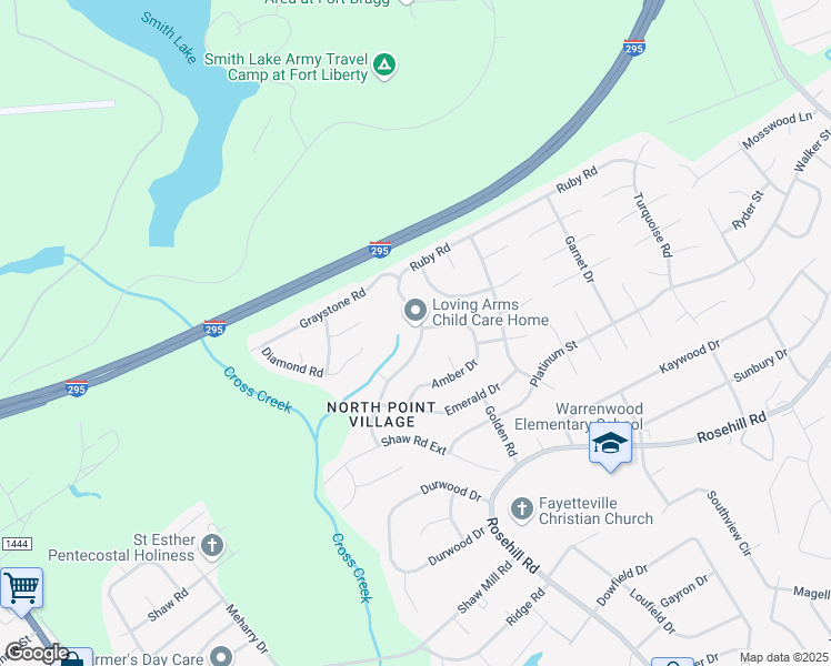 map of restaurants, bars, coffee shops, grocery stores, and more near 4455 Ruby Road in Fayetteville