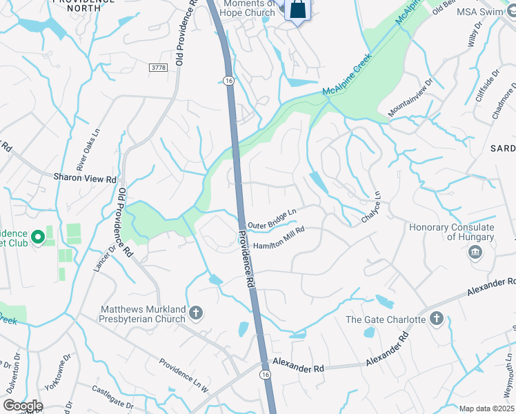 map of restaurants, bars, coffee shops, grocery stores, and more near 6233 Garamond Court in Charlotte