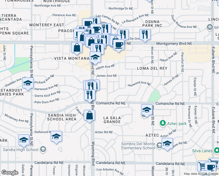 map of restaurants, bars, coffee shops, grocery stores, and more near 3709 General Arnold Street Northeast in Albuquerque
