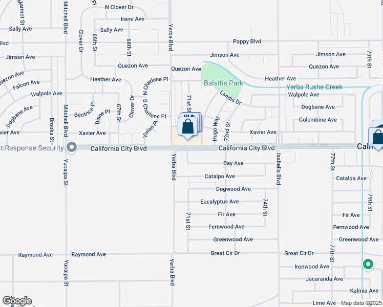 map of restaurants, bars, coffee shops, grocery stores, and more near 7106 California City Boulevard in California City