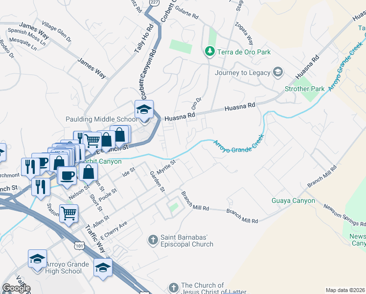 map of restaurants, bars, coffee shops, grocery stores, and more near 231 Clarence Avenue in Arroyo Grande