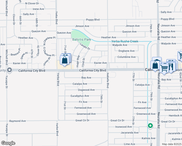 map of restaurants, bars, coffee shops, grocery stores, and more near 7318 California City Boulevard in California City