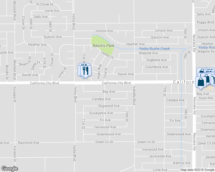map of restaurants, bars, coffee shops, grocery stores, and more near 7242 California City Boulevard in California City