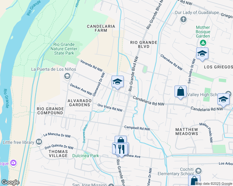 map of restaurants, bars, coffee shops, grocery stores, and more near 3019 Calle San Ysidro Northwest in Albuquerque