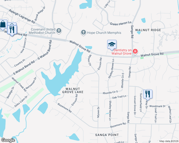 map of restaurants, bars, coffee shops, grocery stores, and more near 163 Ericson Road in Memphis