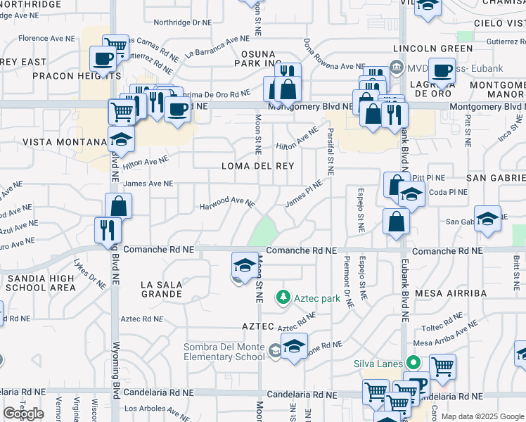 map of restaurants, bars, coffee shops, grocery stores, and more near 3701 Erbbe Street Northeast in Albuquerque