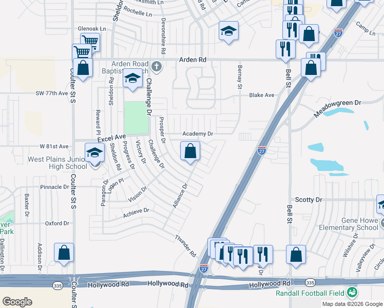 map of restaurants, bars, coffee shops, grocery stores, and more near 6606 Rally Road in Amarillo