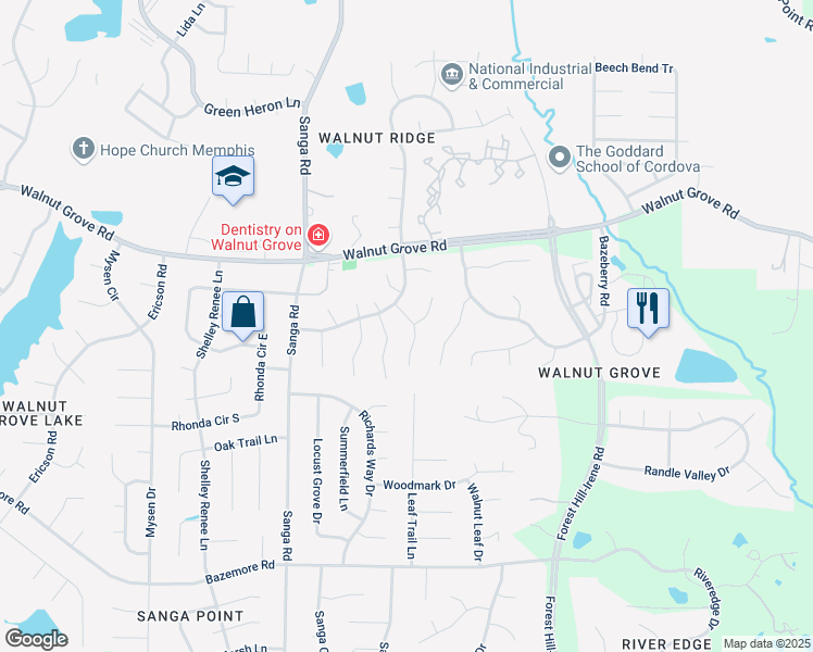 map of restaurants, bars, coffee shops, grocery stores, and more near 8901 Timber Trail Cove in Shelby County