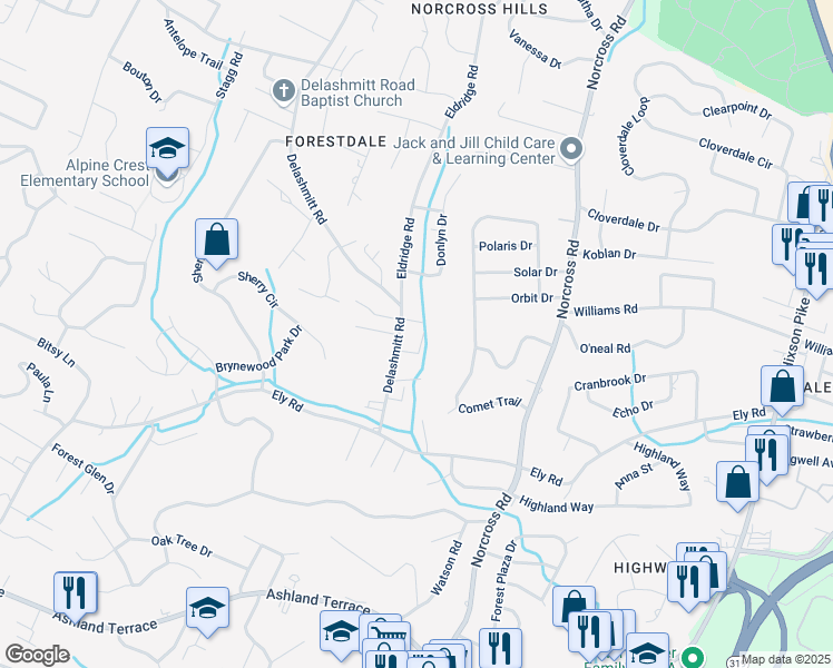 map of restaurants, bars, coffee shops, grocery stores, and more near 575 Cranberry Way in Chattanooga