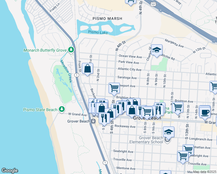 map of restaurants, bars, coffee shops, grocery stores, and more near 330 Newport Avenue in Grover Beach