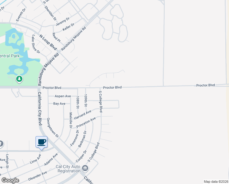 map of restaurants, bars, coffee shops, grocery stores, and more near Proctor Boulevard in California City