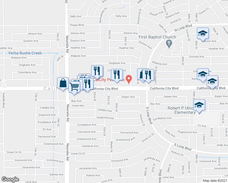 map of restaurants, bars, coffee shops, grocery stores, and more near 8328 California City Boulevard in California City