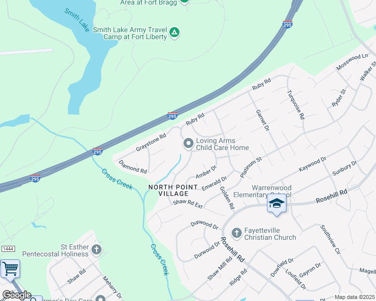 map of restaurants, bars, coffee shops, grocery stores, and more near 4455 Ruby Road in Fayetteville