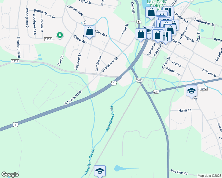 map of restaurants, bars, coffee shops, grocery stores, and more near 32245 U.S. Route 1 in Aberdeen