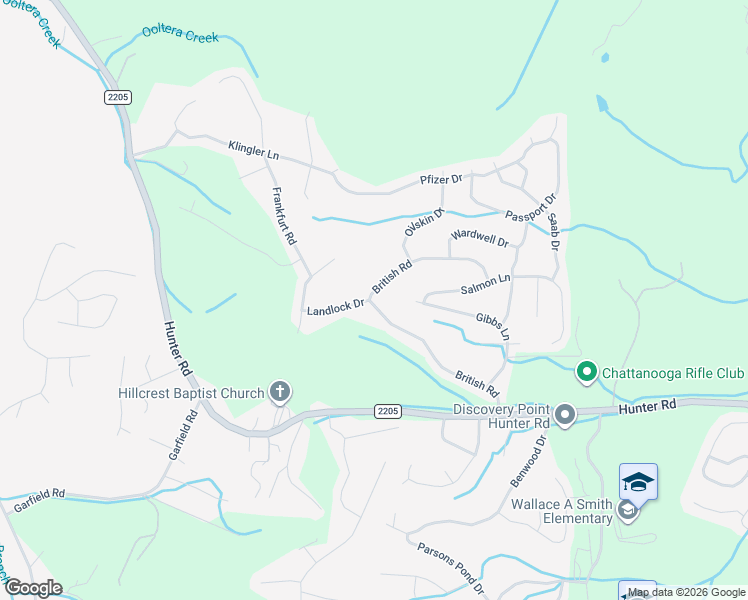 map of restaurants, bars, coffee shops, grocery stores, and more near 7290 British Rd in Ooltewah