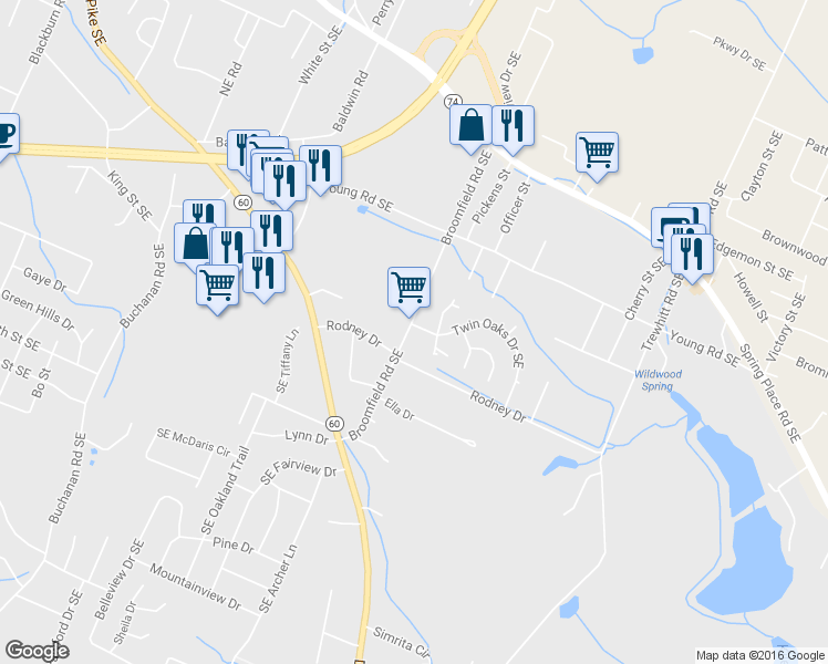 map of restaurants, bars, coffee shops, grocery stores, and more near 2241 Broomfield Rd SE in Cleveland