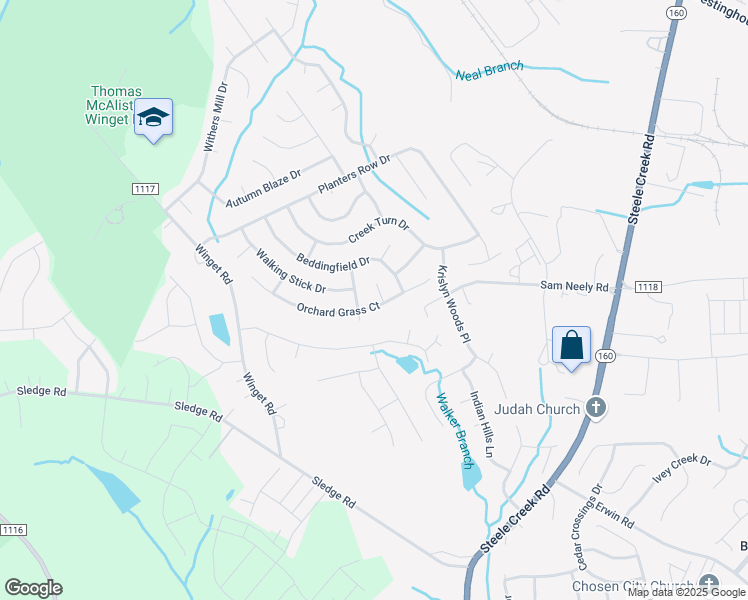 map of restaurants, bars, coffee shops, grocery stores, and more near 10215 Orchard Grass Ct in Charlotte