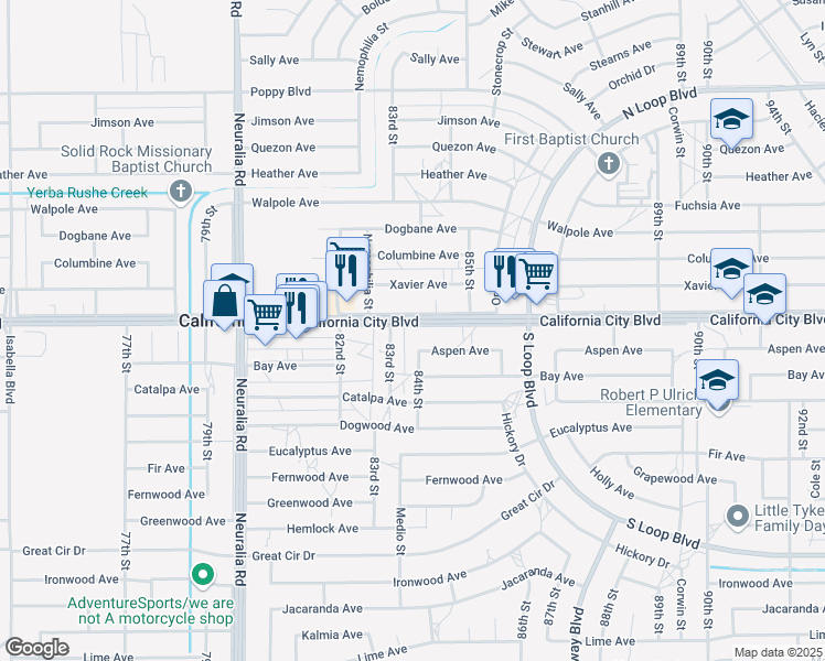 map of restaurants, bars, coffee shops, grocery stores, and more near in California City