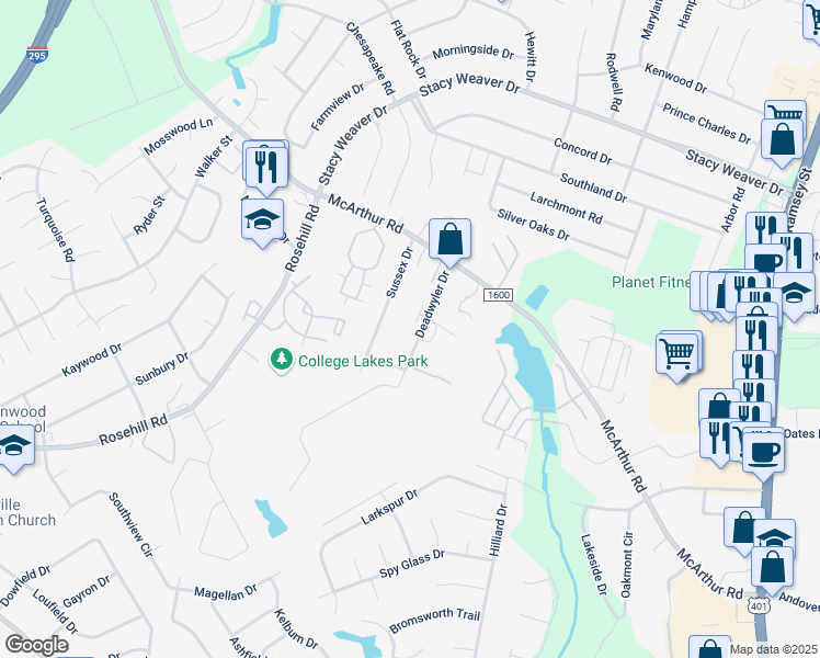 map of restaurants, bars, coffee shops, grocery stores, and more near 4219 Deadwyler Drive in Fayetteville