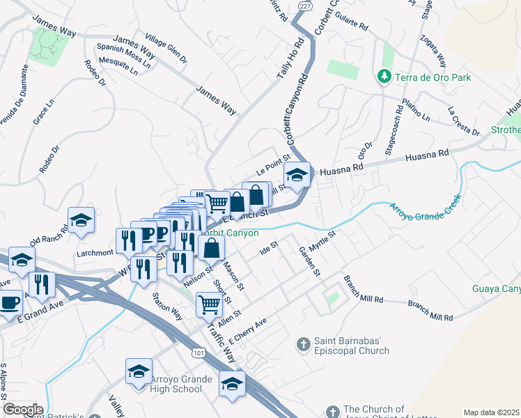 map of restaurants, bars, coffee shops, grocery stores, and more near 539 East Branch Street in Arroyo Grande