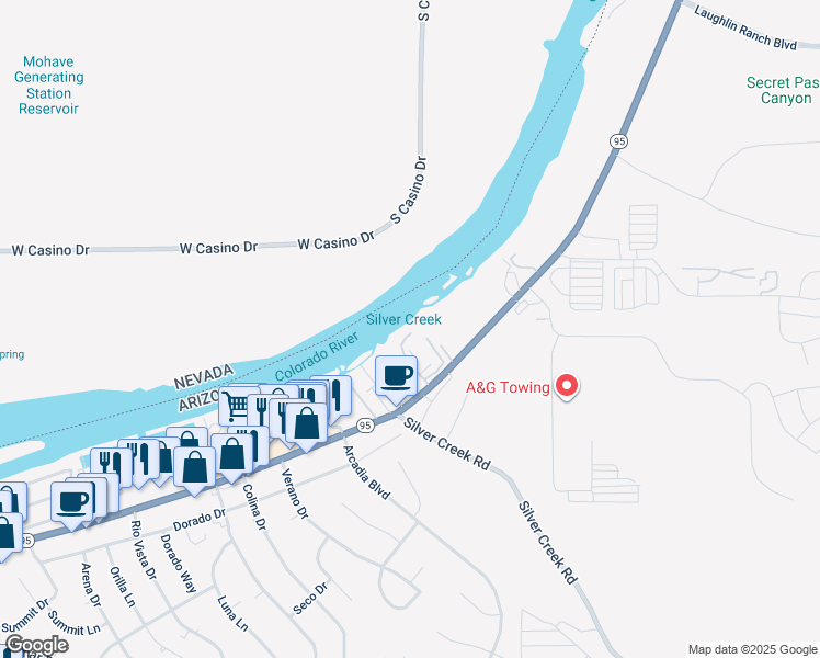 map of restaurants, bars, coffee shops, grocery stores, and more near 1675 Arizona 95 in Bullhead City