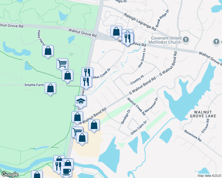 map of restaurants, bars, coffee shops, grocery stores, and more near 180 Walnut Bend Cove in Memphis
