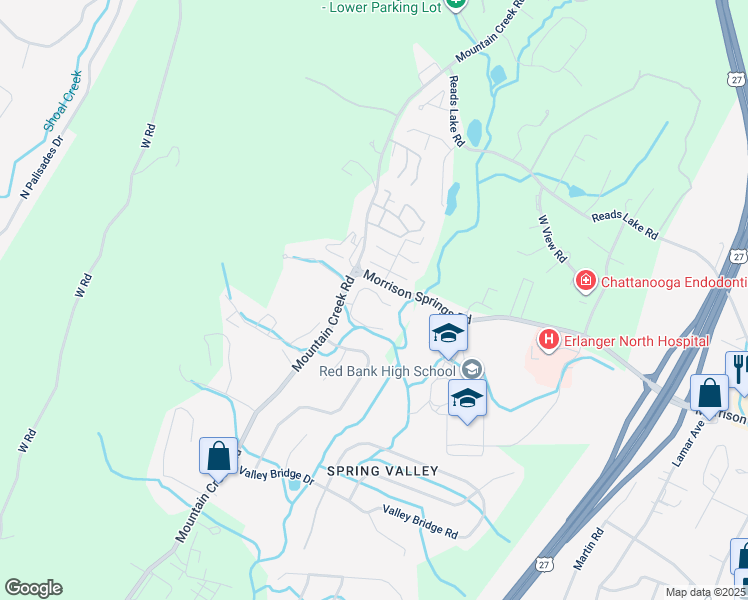map of restaurants, bars, coffee shops, grocery stores, and more near 3940 North Quail Lane in Chattanooga