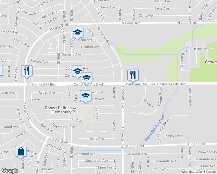 map of restaurants, bars, coffee shops, grocery stores, and more near 9312 California City Boulevard in California City