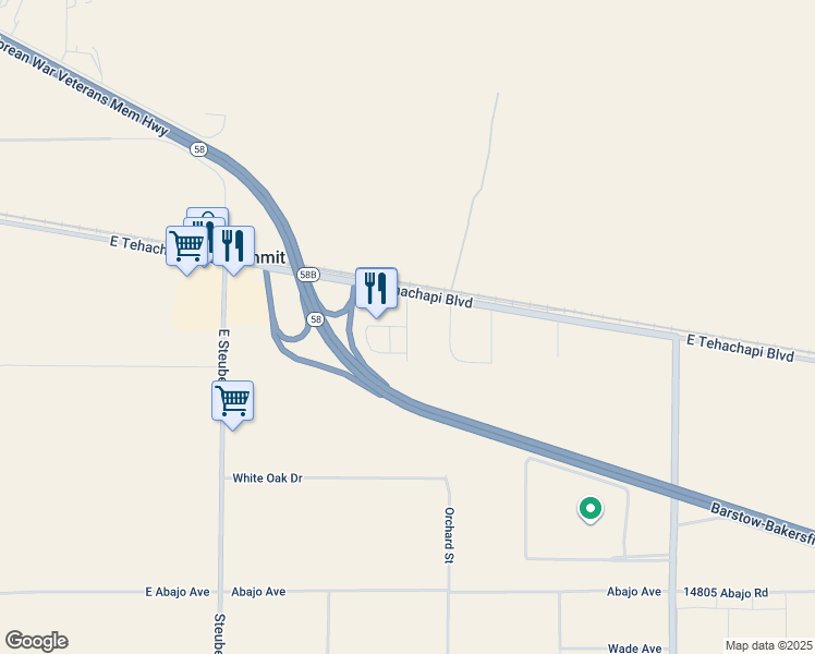 map of restaurants, bars, coffee shops, grocery stores, and more near Monolith Street in Tehachapi