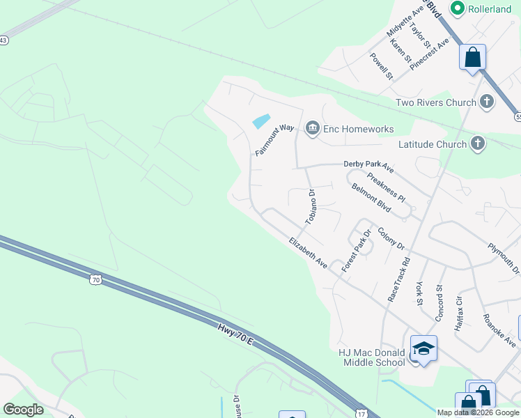 map of restaurants, bars, coffee shops, grocery stores, and more near 101 Buckskin Drive in New Bern