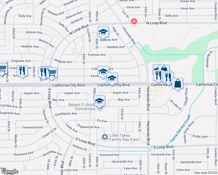 map of restaurants, bars, coffee shops, grocery stores, and more near 9072 California City Boulevard in California City