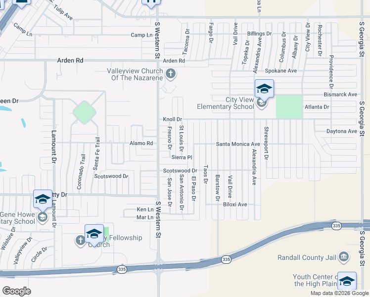 map of restaurants, bars, coffee shops, grocery stores, and more near 8103 Saint Louis Drive in Amarillo