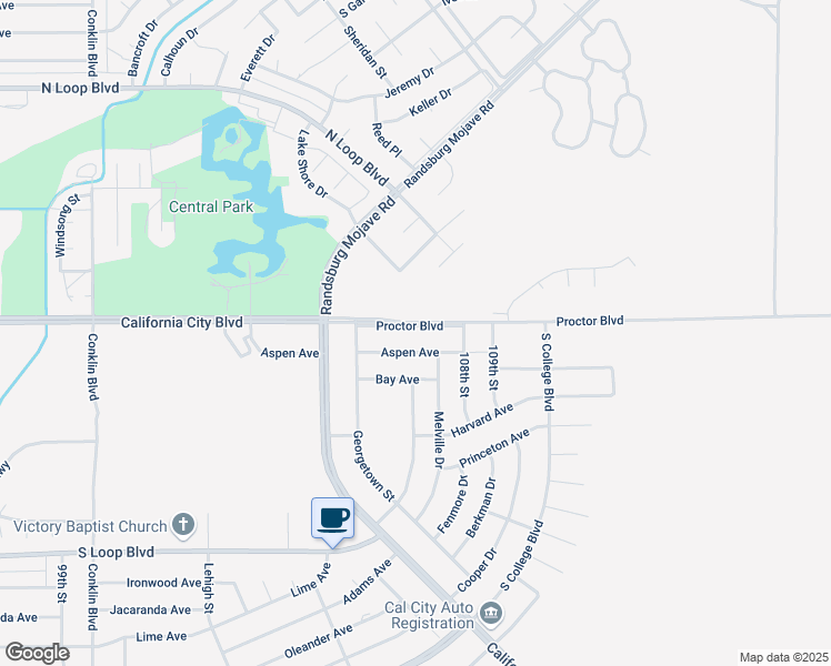 map of restaurants, bars, coffee shops, grocery stores, and more near 10700 Proctor Blvd in California City