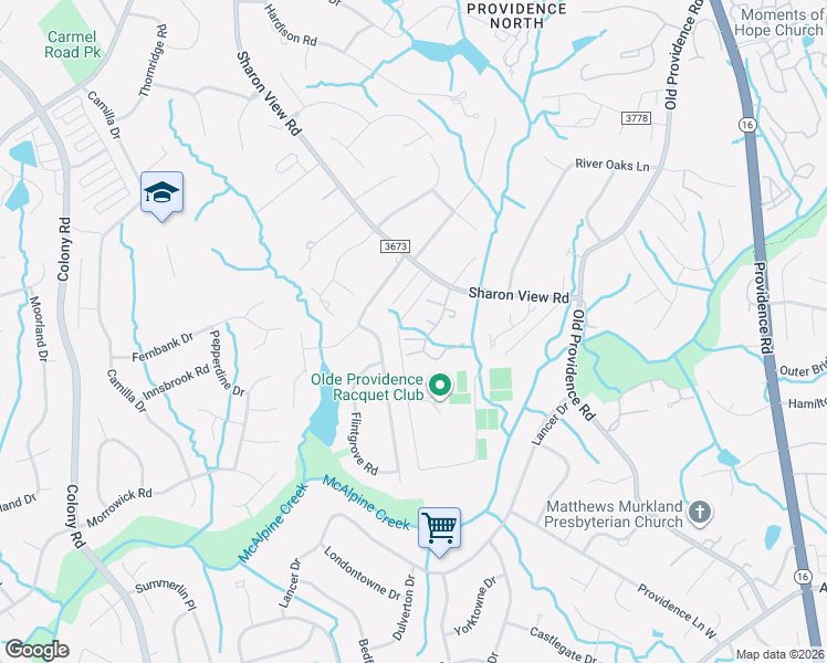 map of restaurants, bars, coffee shops, grocery stores, and more near 6508 Racquet Wood Court in Charlotte